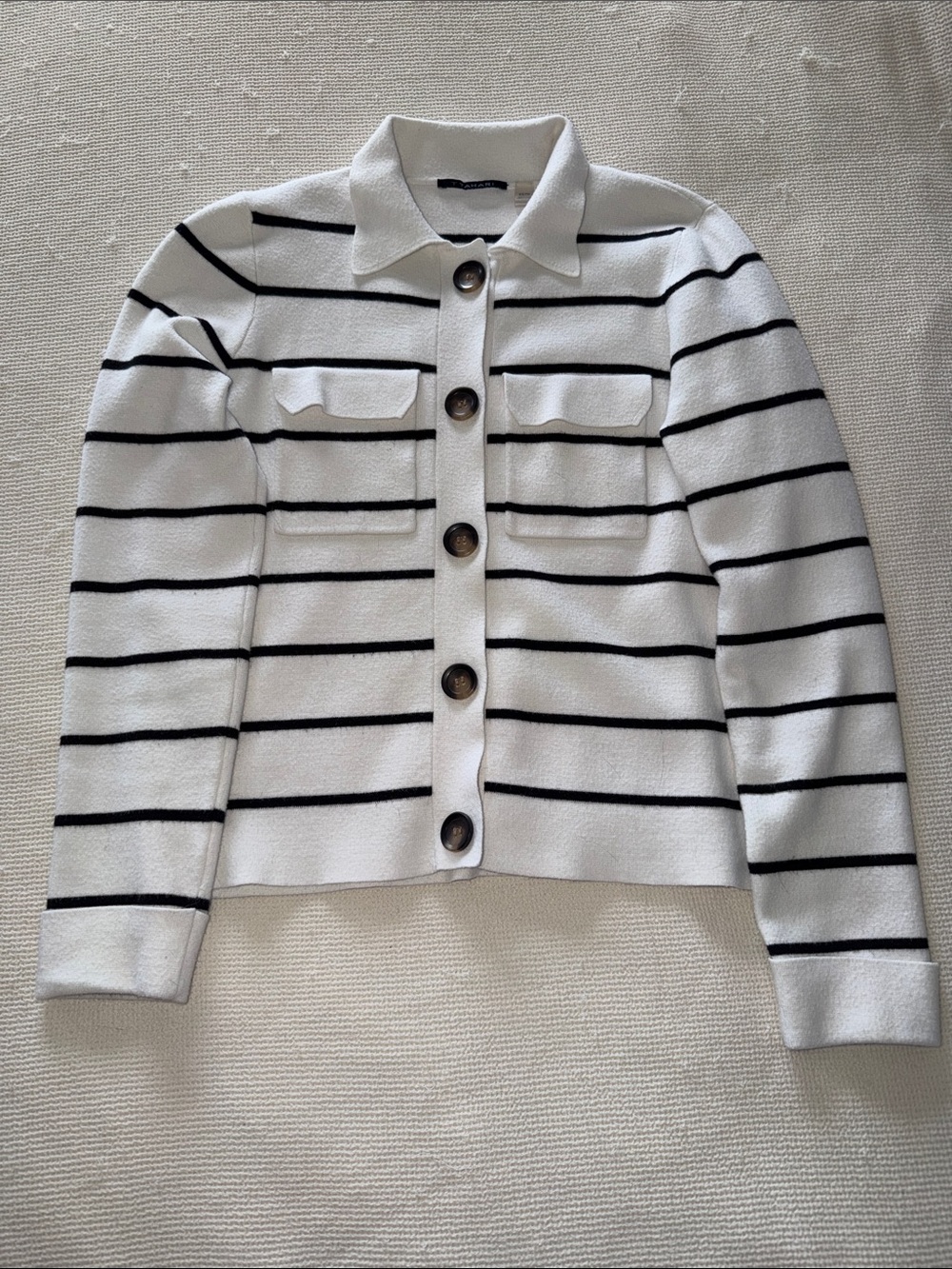 HARI White and Black Striped Button-Front Sweater Jacket
